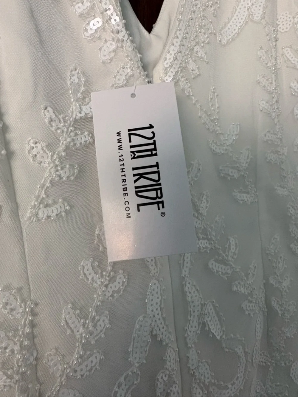 Larisa white printed sequin long sleeve dress - Picture 5 of 8